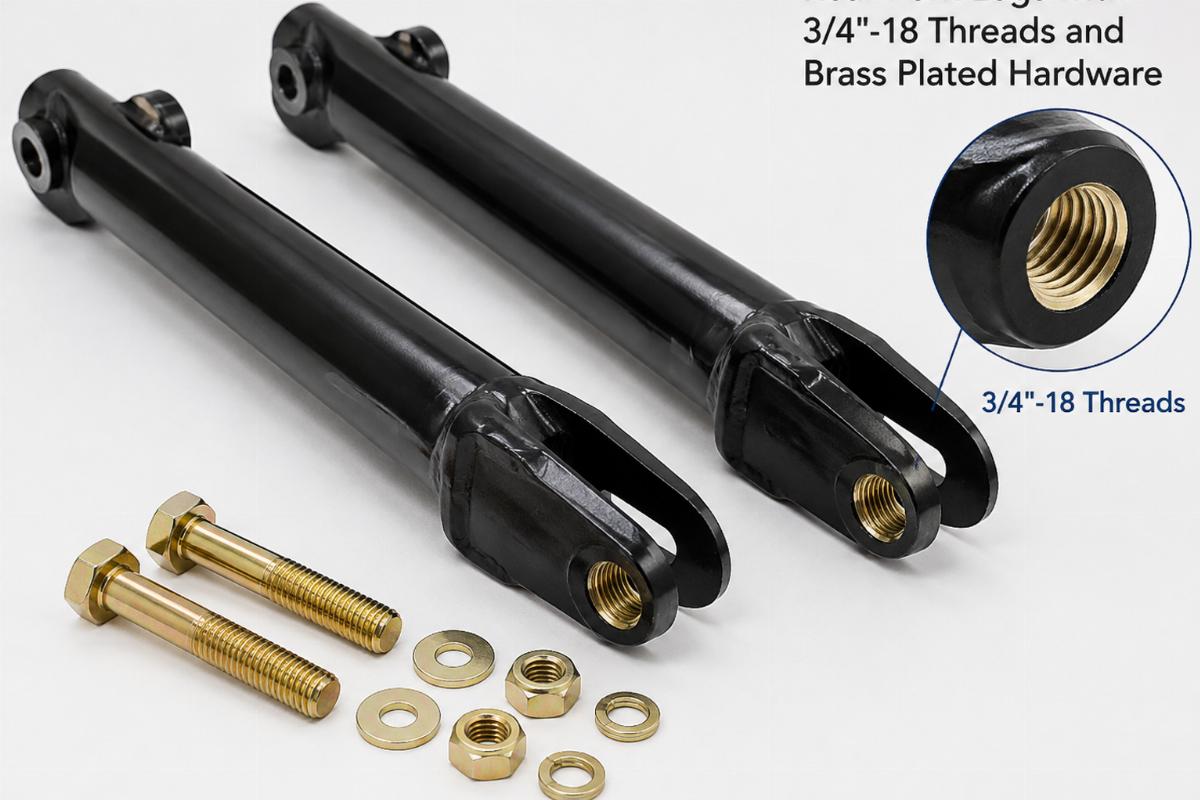 rear fork legs with 3/4"-18 threads and brass plated hardware