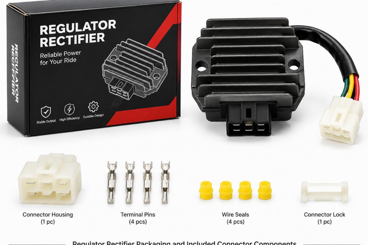 Regulator rectifier packaging and included connector components