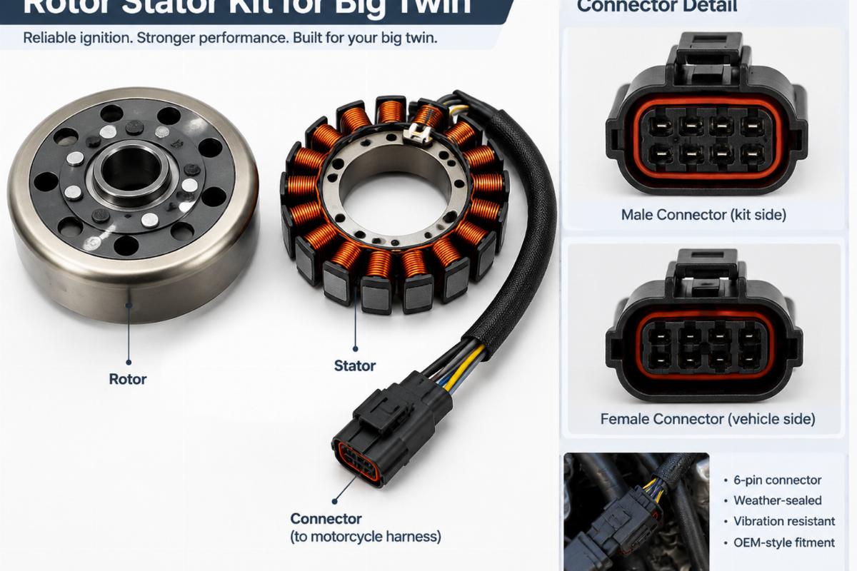 rotor stator kit for big twin showing connector detail