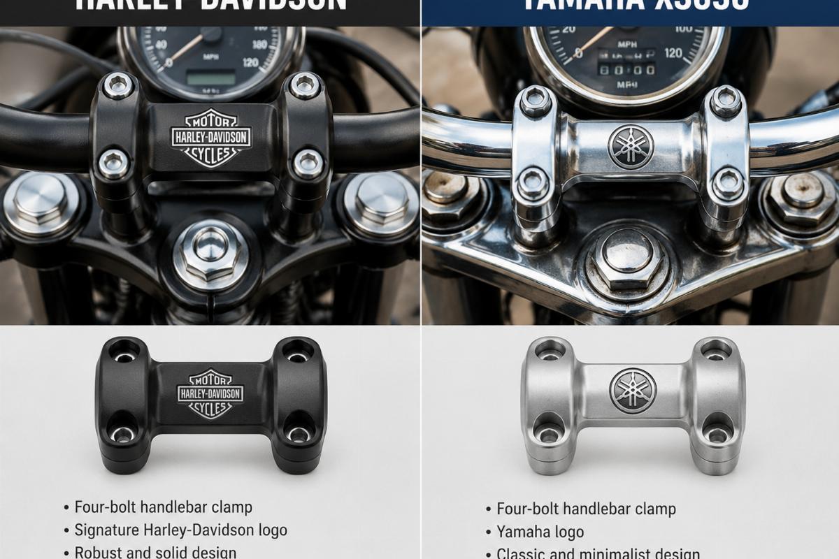 Side-by-side comparison of Harley-Davidson and Yamaha XS650 handlebar mounts