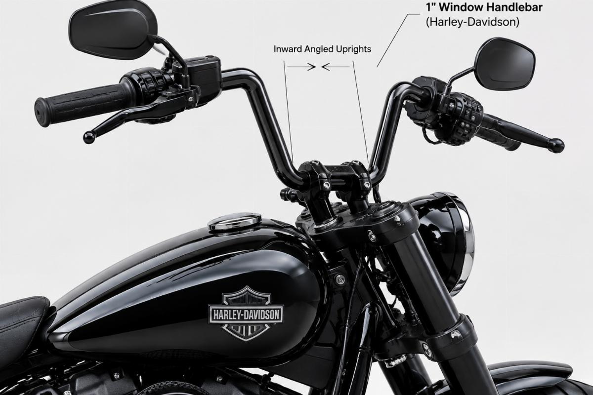 Side view of 1" window handlebar for harley-davidson showing inward angled uprights