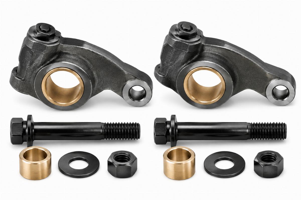 Side view of aftermarket springer rockers and pivot bolts set showing bronze bushings