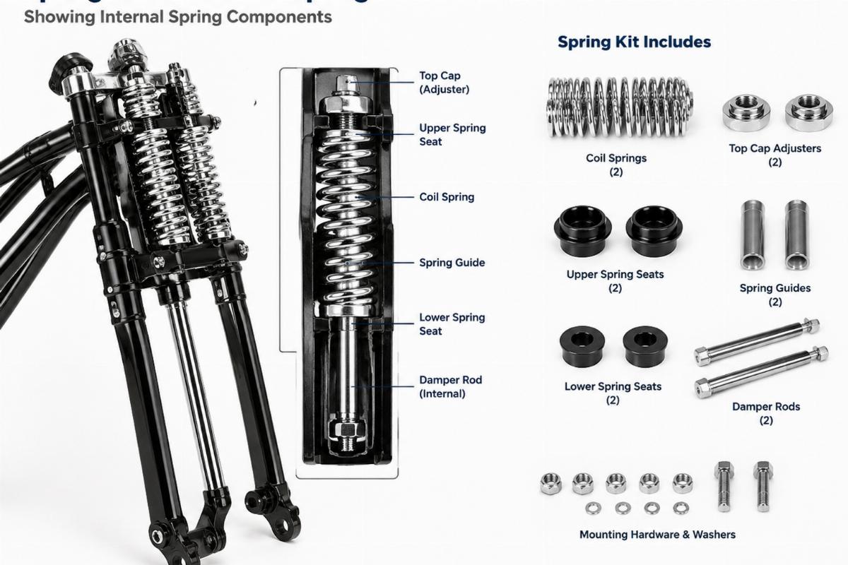 Spring kit for custom springer front ends showing internal spring components