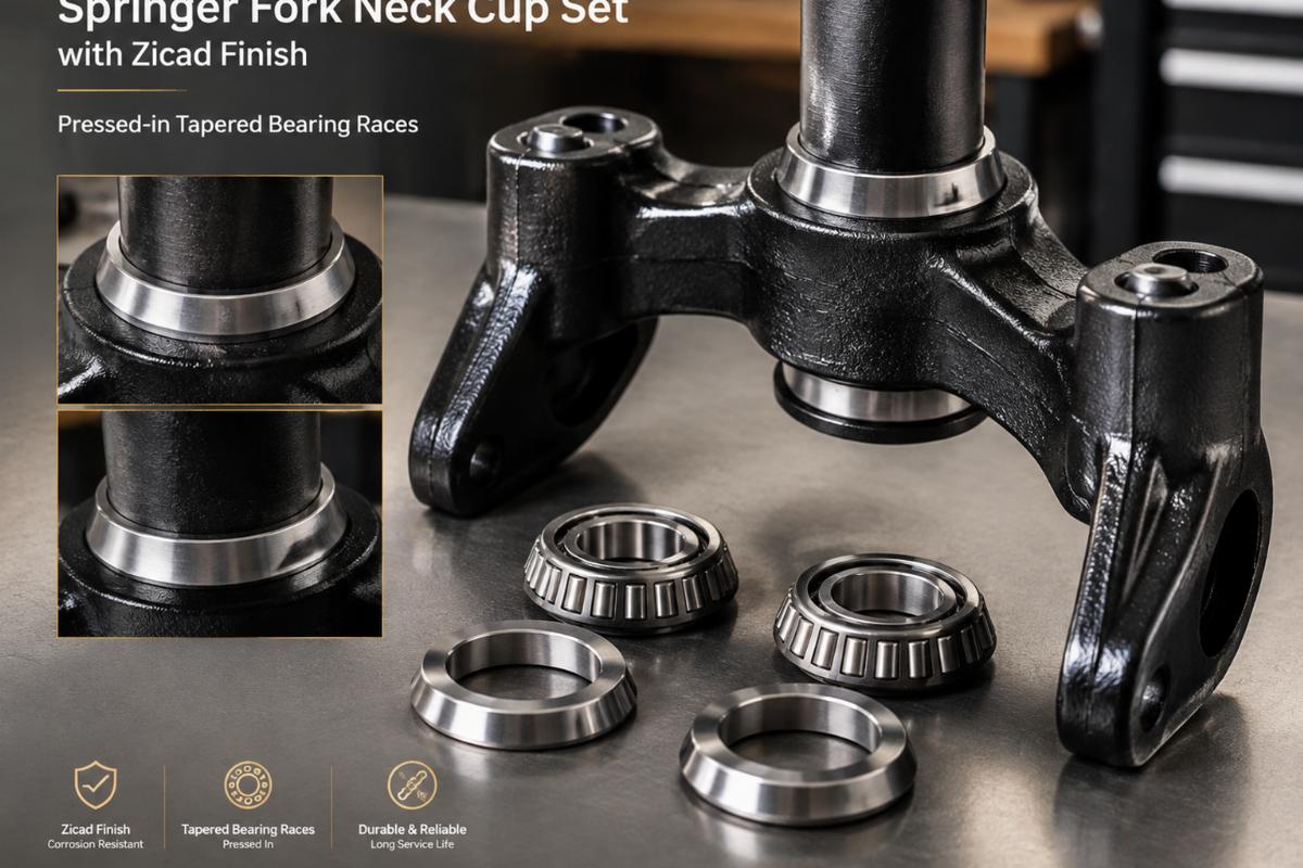 Springer fork neck cup set with Zicad finish showing pressed-in tapered bearing races