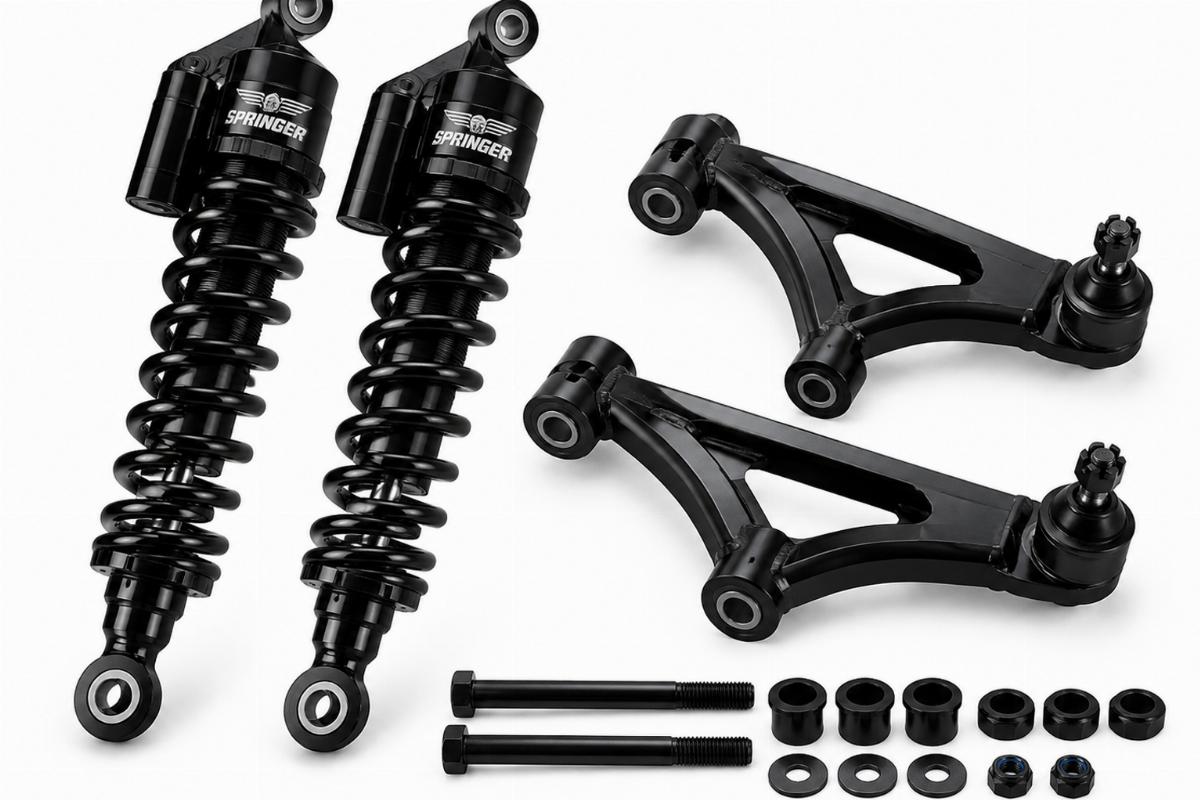 springer shock kit for moto iron standard and wishbone in black finish view