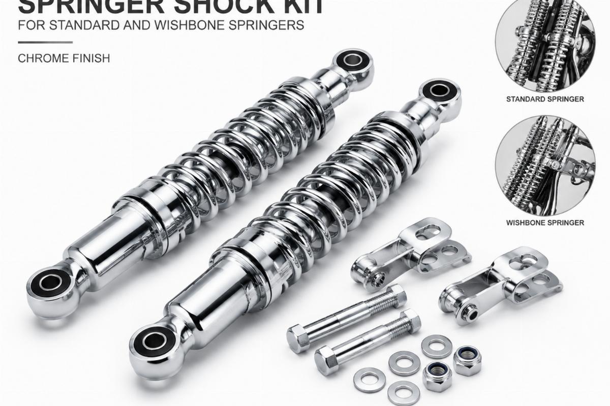 springer shock kit for standard and wishbone springers chrome finish view