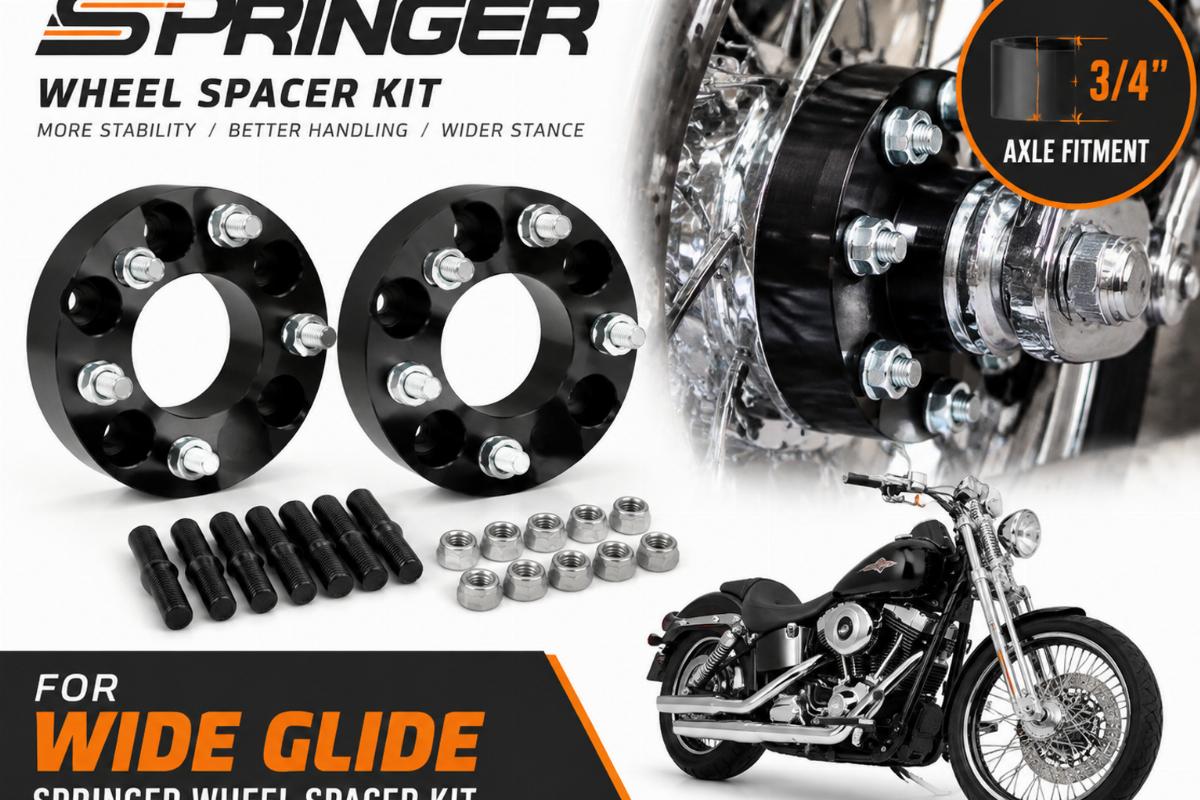 Springer wheel spacer kit for wide glide showing 3/4 inch axle fitment