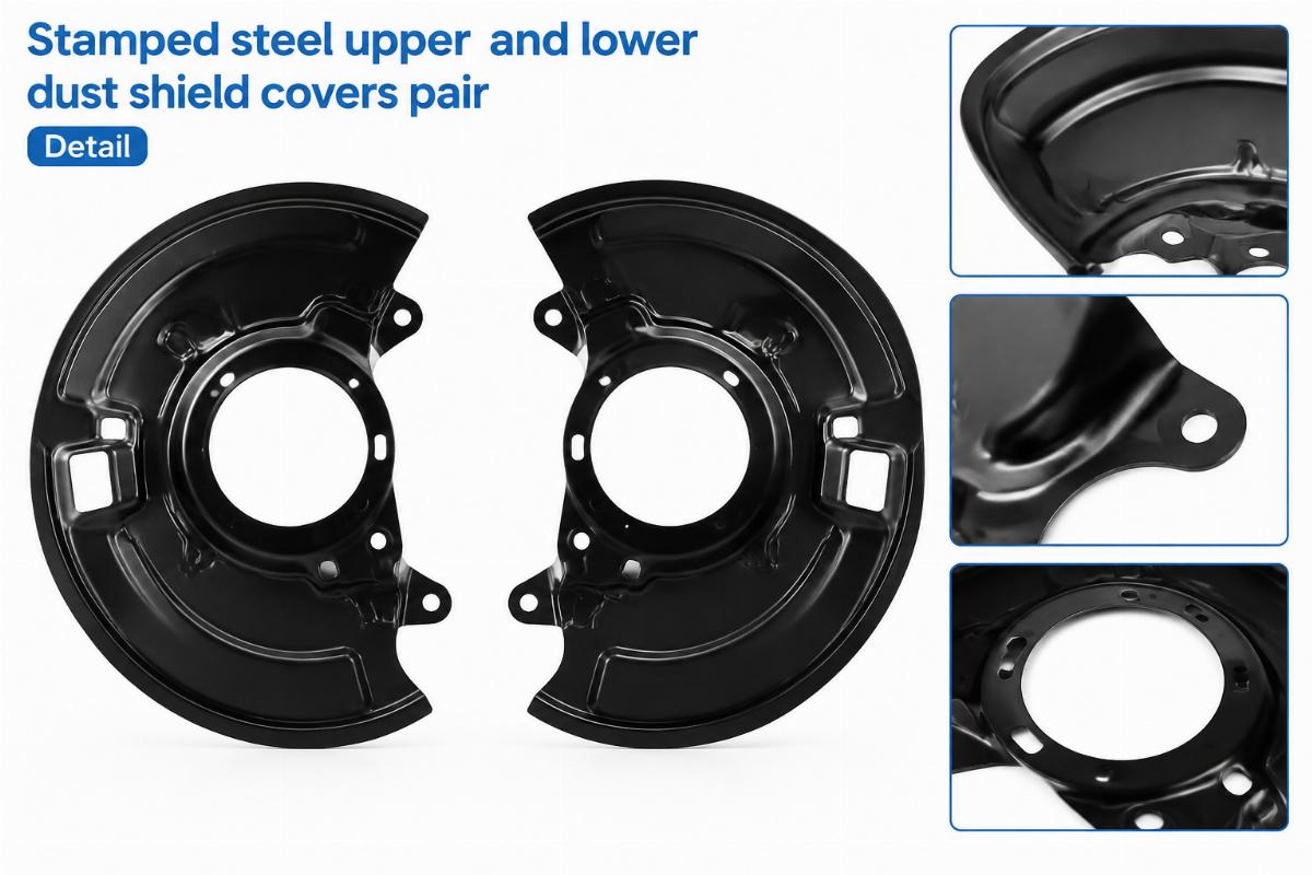 Stamped steel upper and lower dust shield covers pair detail