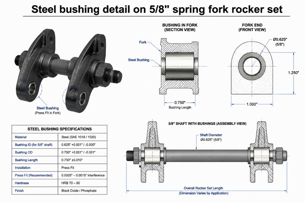Steel bushing detail on 5/8" spring fork rocker set
