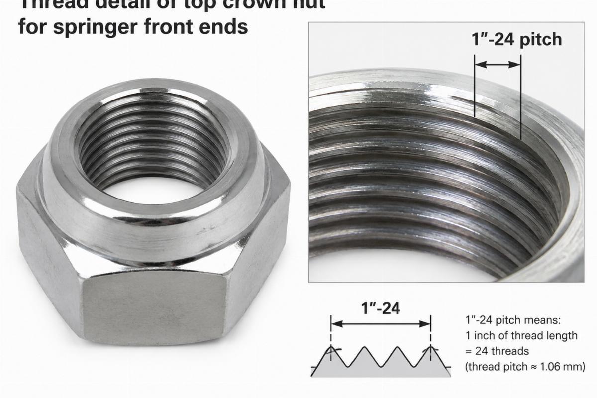 Thread detail of top crown nut for springer front ends showing 1"-24 pitch