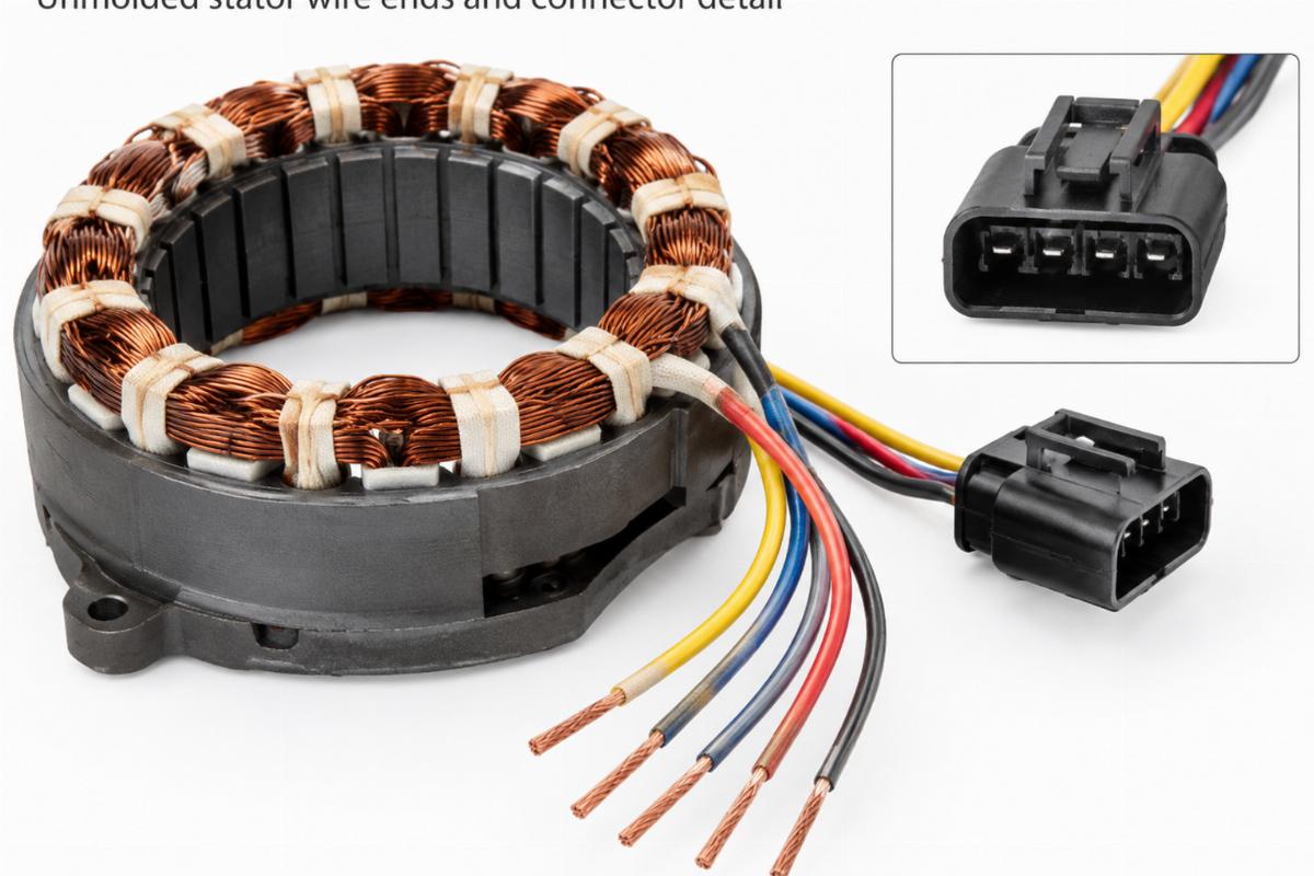 Unmolded stator wire ends and connector detail