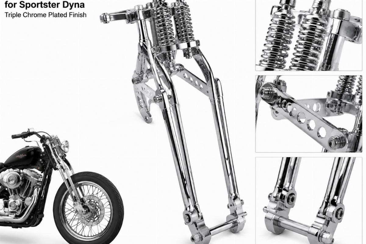 Wishbone springer front end for sportster dyna in triple chrome plated finish