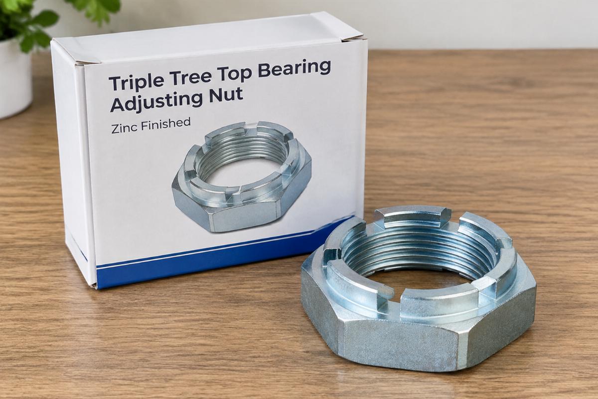 Zinc finished triple tree top bearing adjusting nut packaging
