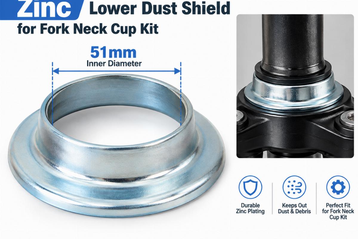 Zinc lower dust shield for fork neck cup kit showing 51mm inner diameter