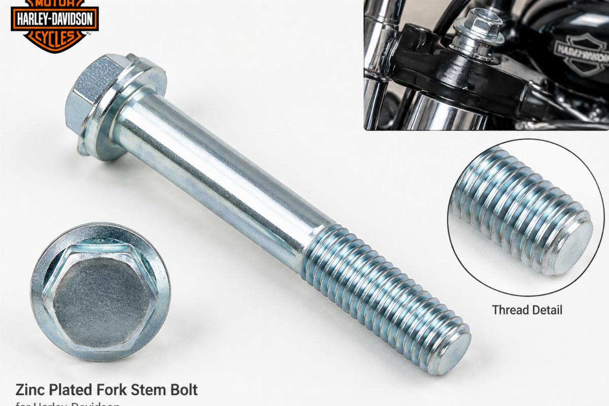 Zinc plated fork stem bolt for harley-davidson showing thread detail