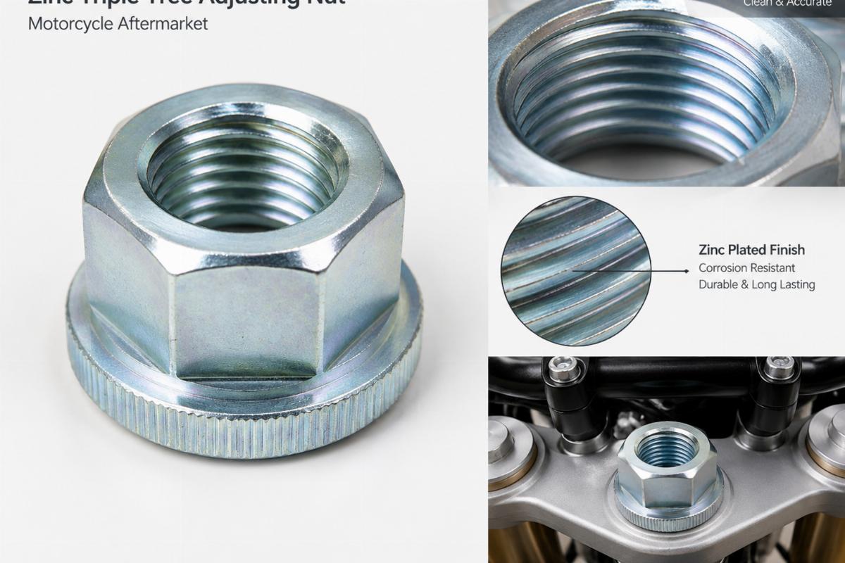 Zinc triple tree adjusting nut motorcycle aftermarket thread detail